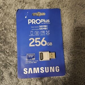 Samsung PRO Plus 256GB microSDXC Card with USB Adapter NEW In Sealed Package